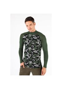 WOOLONA - Bluza turystyczna męska Woolona Asker Zip z długim rękawem. Kolor: zielony. Długość rękawa: długi rękaw. Długość: długie