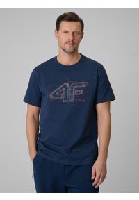 4f - 4F T-shirt regular z nadrukiem męski - granatowy L. Okazja: na co dzień. Kolor: niebieski. Materiał: dzianina, bawełna, materiał. Wzór: nadruk. Styl: casual #1
