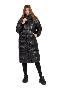 Hetrego - HETREGO Czarny damski płaszcz puchowy Tara Woman Oversized Quilted Coat. Okazja: na co dzień. Kolor: czarny. Materiał: puch. Długość: do kolan. Styl: casual #5