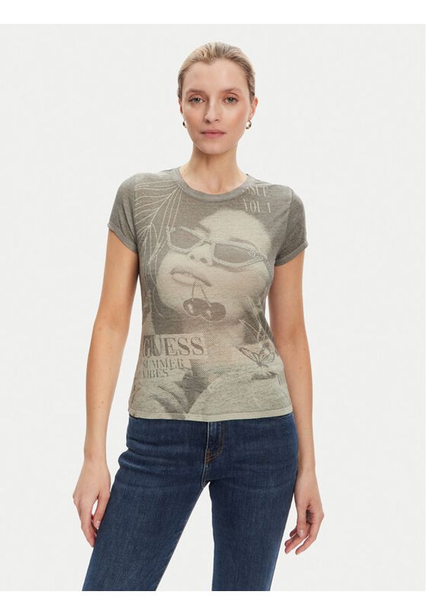 Guess T-Shirt W5YI36 KBYH0 Zielony Regular Fit. Kolor: zielony. Materiał: bawełna