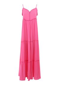Born2be - Fuksjowa Sukienka Cilaris. Kolor: różowy. Materiał: wiskoza, tkanina. Długość rękawa: na ramiączkach. Wzór: gładki. Sezon: lato, wiosna. Typ sukienki: rozkloszowane. Długość: maxi #5