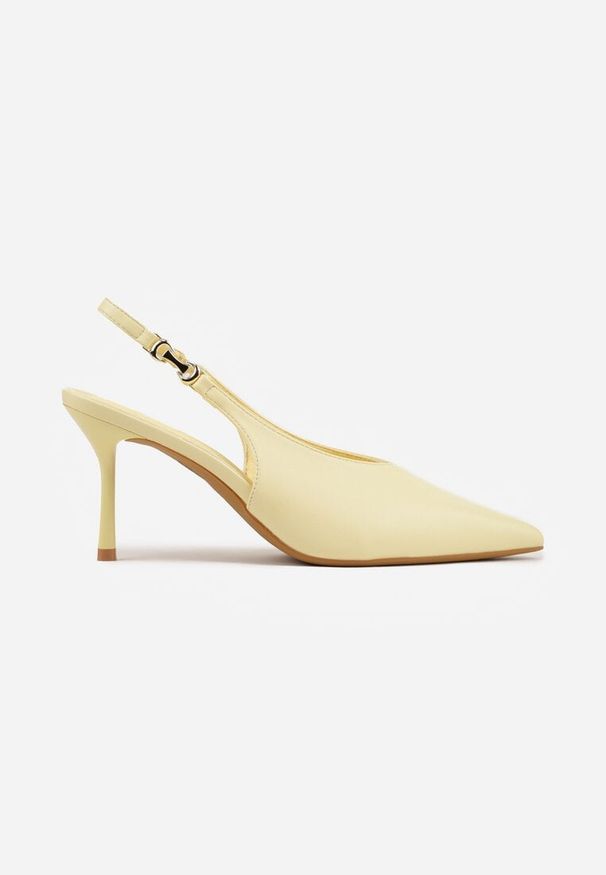 Renee - Żółte Szpilki Slingback VICES z Cholewką z Wycięciem V Natonale. Zapięcie: bez zapięcia. Kolor: żółty. Materiał: koronka. Szerokość cholewki: normalna. Obcas: na szpilce