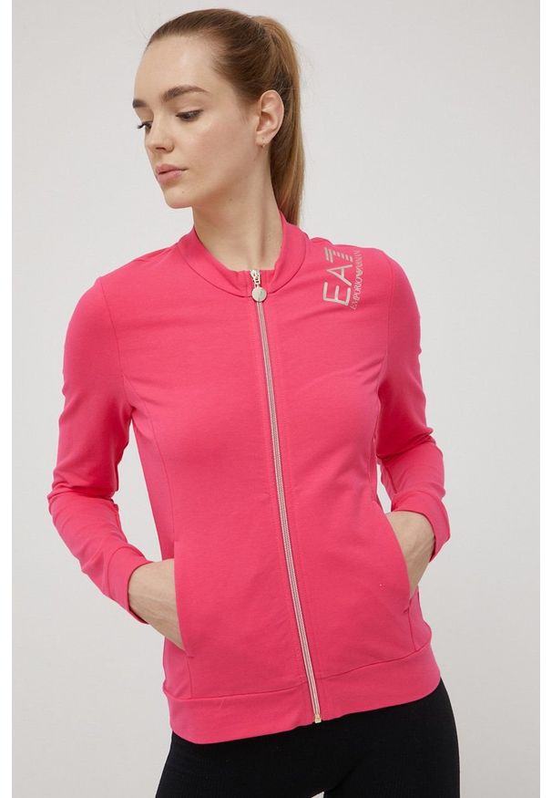 EA7 Emporio Armani bluza damska kolor fioletowy z nadrukiem. Okazja: na co dzień. Kolor: fioletowy. Materiał: dzianina. Wzór: nadruk. Styl: casual