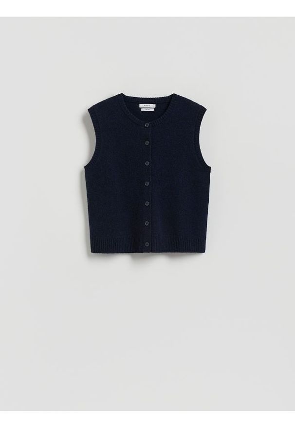 Reserved - Wełniana kamizelka - granatowy. Kolor: niebieski. Materiał: wełna