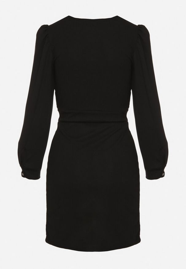 Born2be - Czarna Sukienka z Marszczeniem i Bufiastymi Rękawami Redenia. Kolor: czarny. Styl: elegancki, klasyczny