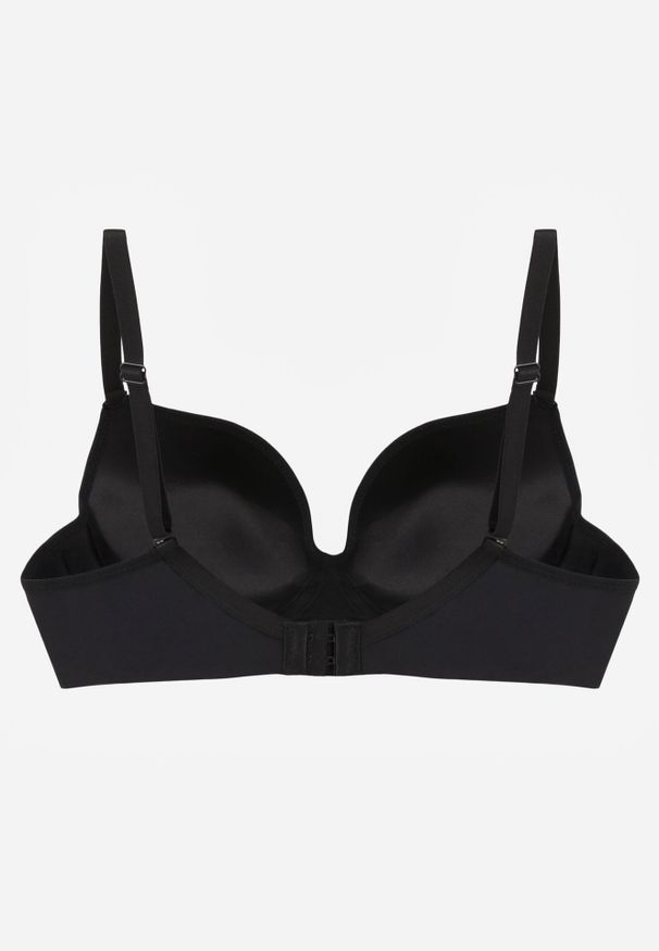 Born2be - Czarny Gładki Biustonosz Push Up z Aplikacją z Cyrkoniami Murita. Kolor: czarny. Materiał: materiał. Rodzaj stanika: push-up. Wzór: gładki, aplikacja