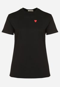 Born2be - Czarny Bawełniany T-shirt Ozdobiony Sercem Tolianee. Okazja: na co dzień. Kolor: czarny. Materiał: bawełna. Wzór: aplikacja. Styl: klasyczny, casual #6