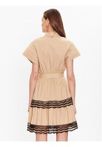 TwinSet - TWINSET Sukienka letnia 231TT2123 Beżowy Regular Fit. Kolor: beżowy. Materiał: bawełna. Sezon: lato