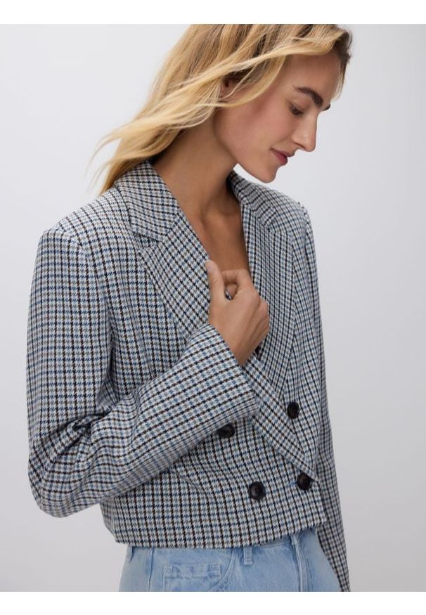 Reserved - Krótka marynarka w pepitkę - wielobarwny. Materiał: tkanina, bawełna. Długość: krótkie