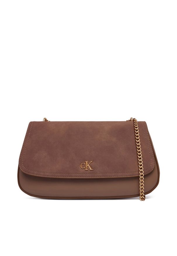 Calvin Klein Torebka Ck Conv Chain Brushed Medium Bag LV04F3407G Beżowy. Kolor: beżowy. Materiał: skórzane