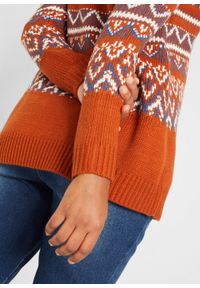 Sweter w norweski wzór, z szerokim golfem bonprix pomarańczowo-brązowy w norweski wzór. Typ kołnierza: golf. Kolor: brązowy. Materiał: materiał, akryl #2