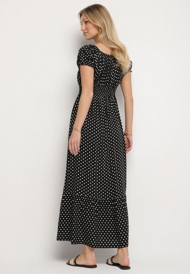 Born2be - Czarna Sukienka z Bawełną w Kropki Ellisla. Okazja: na co dzień. Kolor: czarny. Materiał: bawełna. Wzór: kropki. Styl: casual, elegancki