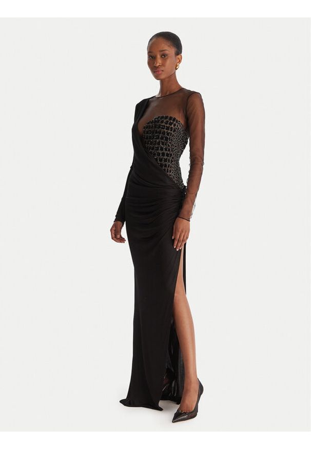 Elisabetta Franchi Sukienka wieczorowa AB-R22-57E2-V890 Czarny Slim Fit. Kolor: czarny. Materiał: wiskoza. Styl: wizytowy
