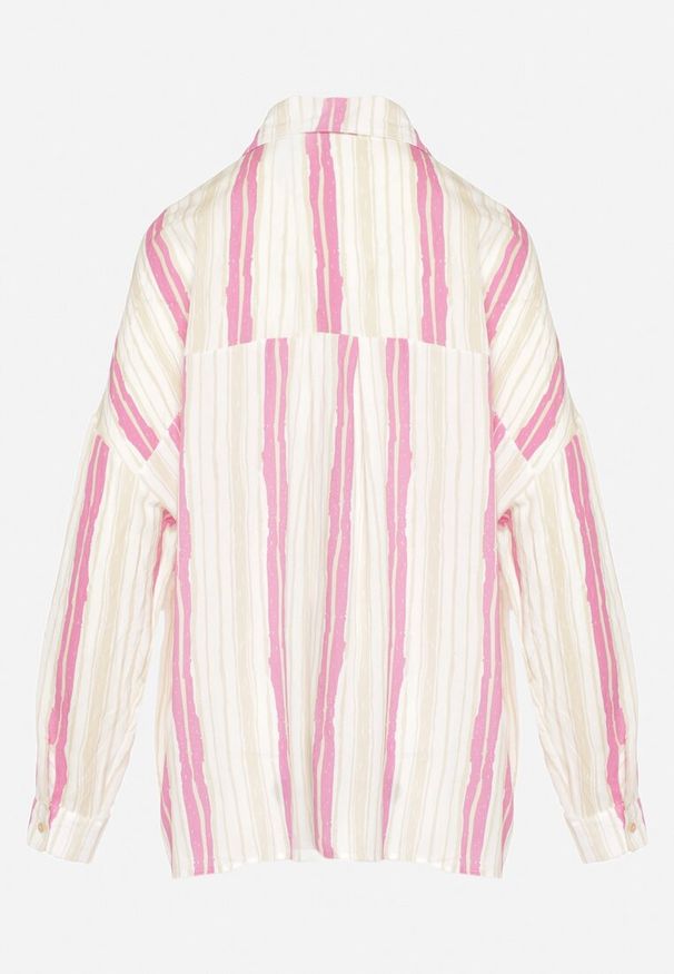 Born2be - Beżowo-Fuksjowa Bawełniana Koszula w Paski o Luźnym Kroju Lievan. Kolor: różowy. Materiał: bawełna. Wzór: paski. Sezon: lato