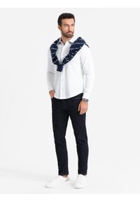 Ombre Clothing - Dzianinowa koszula męska SLIM FIT z długim rękawem – biała V1. Kolor: biały. Materiał: dzianina. Długość rękawa: długi rękaw. Długość: długie