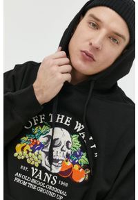 Vans bluza bawełniana męska kolor czarny z kapturem z aplikacją VN0006EFBLK1-black. Typ kołnierza: kaptur. Kolor: czarny. Materiał: bawełna. Wzór: aplikacja #1
