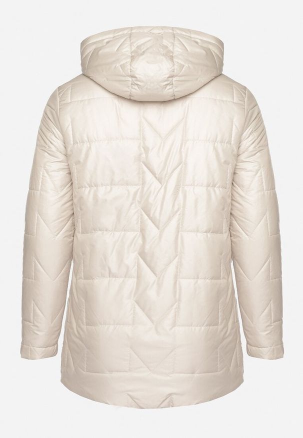 Born2be - Ciemnoszara Pikowana Kurtka Ozdobiona Pikowaniem z Odpinanym Kapturem Falerosa. Okazja: na co dzień, na spacer. Kolekcja: plus size. Kolor: szary. Materiał: jeans. Wzór: aplikacja. Styl: casual