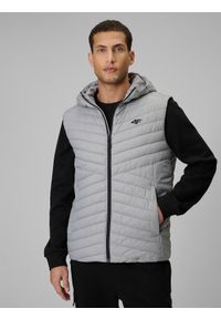 4f - 4F Bezrękawnik z wypełnieniem syntetycznym męski - szary 3XL. Typ kołnierza: kaptur. Kolor: szary. Materiał: syntetyk. Długość rękawa: bez rękawów. Wzór: jodełka #1