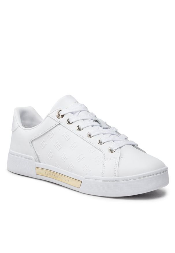 TOMMY HILFIGER - Tommy Hilfiger Sneakersy Embossed Monogram Sneaker FW0FW06735 Biały. Kolor: biały. Materiał: skóra