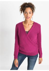 Sweter kopertowy z poliestru z recyklingu bonprix fioletowy. Kolor: fioletowy. Materiał: poliester, materiał, poliamid #3