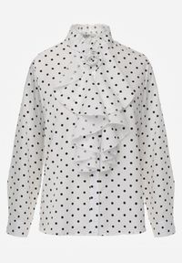 Renee - Biała Falbaniasta Koszula z Wiskozy w Kropki ze Stójką Aegista. Typ kołnierza: kołnierzyk stójkowy. Kolor: biały. Materiał: wiskoza. Wzór: kropki #3