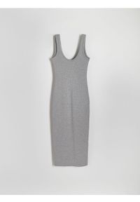 Reserved - Sukienka midi - jasnoszary. Kolor: szary. Materiał: bawełna, dzianina, wiskoza. Długość: midi #1