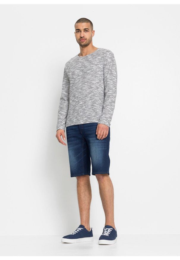 bonprix - Bermudy jeansowe ze stretchem i wzmocnionym krokiem, regular fit. Kolor: niebieski. Styl: elegancki, klasyczny