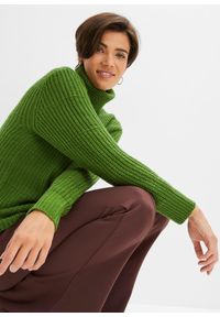 bonprix - Sweter z golfem. Typ kołnierza: golf. Kolor: zielony. Sezon: zima