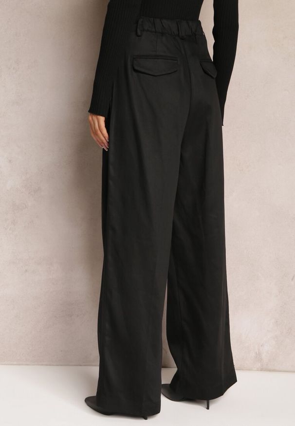 Renee - Czarne Szerokie Spodnie High Waist z Kieszeniami Keanne. Okazja: na co dzień. Stan: podwyższony. Kolekcja: dla wysokich. Kolor: czarny. Styl: casual