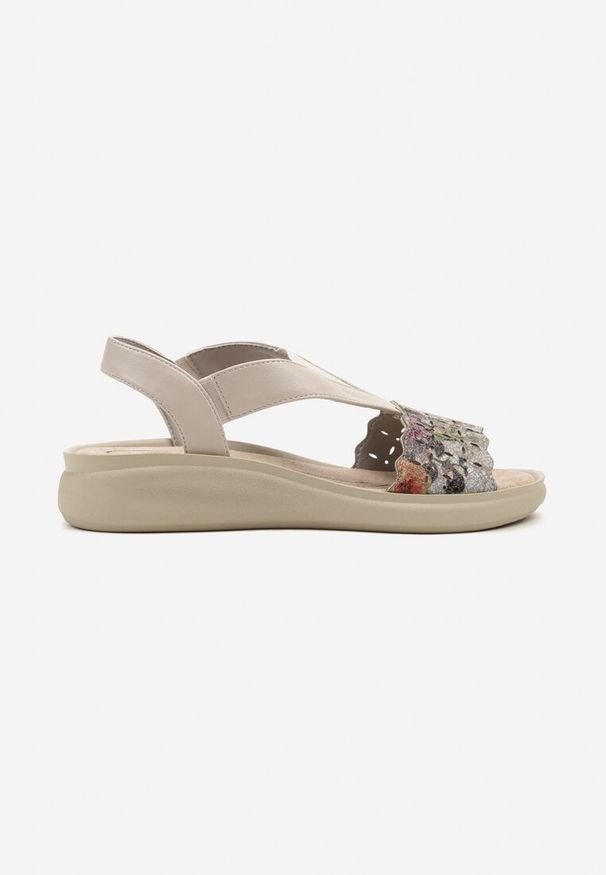 Born2be - Szaro-Beżowe Sandały z Ażurową Cholewką Talsedi. Okazja: na randkę, na co dzień, na spotkanie biznesowe. Kolor: szary. Wzór: ażurowy. Styl: klasyczny, casual, elegancki, biznesowy