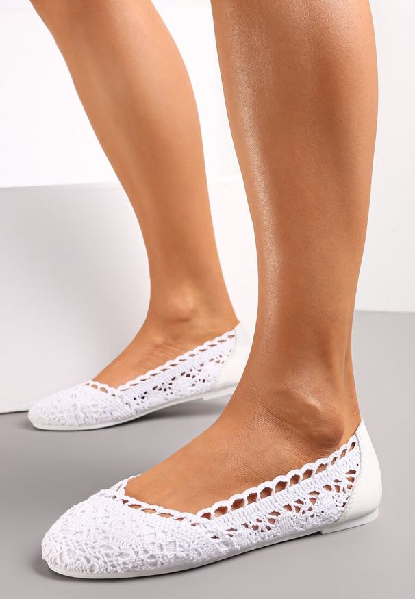 Renee - Białe Balerinki Koronkowe Sham. Kolor: biały. Materiał: koronka