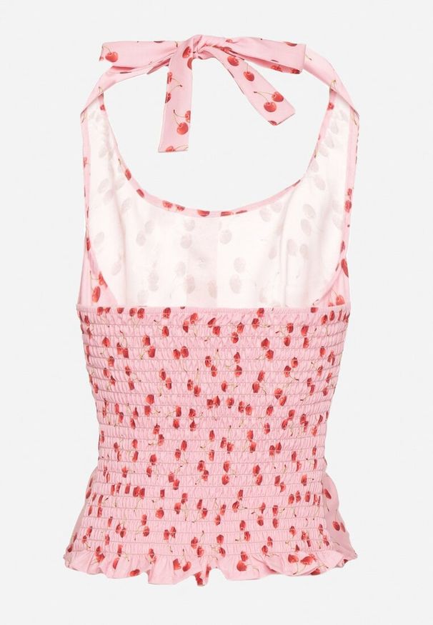 Born2be - Różowa Bluzka z Odkrytymi Plecami i Wiązaniem Zdobiona Guzikami Tolanesse. Okazja: na co dzień. Typ kołnierza: dekolt kwadratowy. Kolor: różowy. Materiał: jeans. Długość rękawa: bez rękawów. Wzór: aplikacja. Styl: casual, klasyczny, elegancki