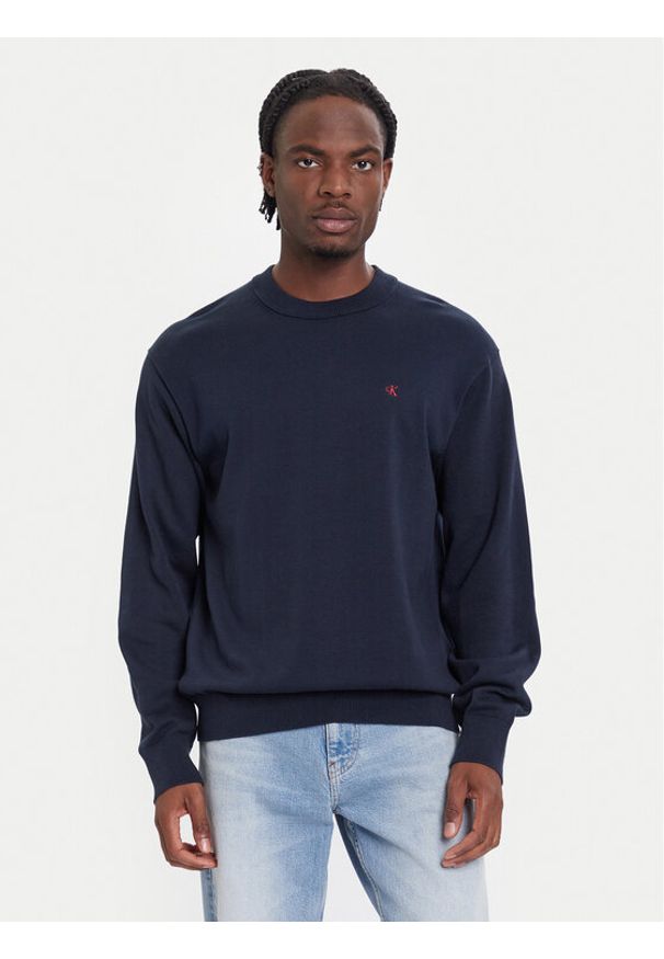 Calvin Klein Jeans Sweter LV04RC309G Granatowy Regular Fit. Kolor: niebieski. Materiał: bawełna