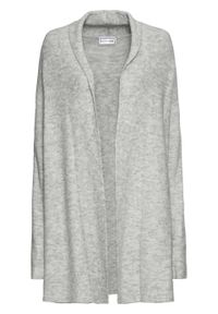 Sweter bez zapięcia z szalowym kołnierzem bonprix jasnoszary melanż. Kolor: szary. Długość: długie. Wzór: melanż #1