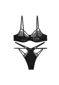 Intica - Komplet bielizny koronkowy z wycięciami na wieczór Suksoon. Kolor: czarny. Materiał: koronka