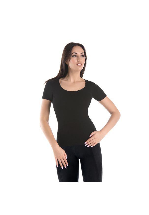 TEYLI - T-shirt damski bawełniany Teyli Solky. Kolor: czarny. Materiał: bawełna, elastan. Sport: fitness