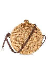 Ochnik - Okrągły koszyk z naturalnej słomki. Kolor: brązowy. Rodzaj torebki: na ramię