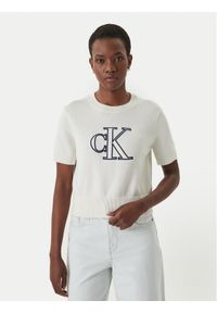 Calvin Klein Jeans Sweter LV047F356G Écru Regular Fit. Kolor: kremowy. Materiał: bawełna #1