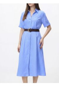 Reserved - Sukienka midi z lnem - niebieski. Kolor: niebieski. Materiał: len. Długość: midi #1