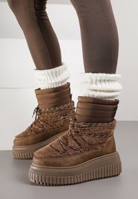 Born2be - Brązowe Pikowane Śniegowce na Grubej Tłoczonej Podeszwie z Futerkiem Adarlia. Okazja: na co dzień. Kolor: brązowy. Materiał: futro. Styl: casual #4