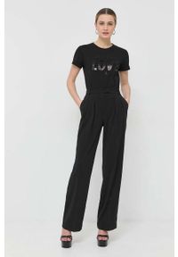 Patrizia Pepe t-shirt bawełniany kolor czarny. Okazja: na co dzień. Kolor: czarny. Materiał: bawełna. Długość rękawa: krótki rękaw. Długość: krótkie. Wzór: aplikacja. Styl: casual #4