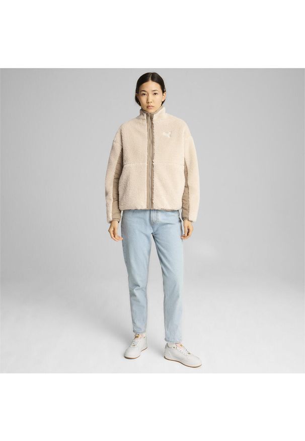 Puma - Damska dwustronna kurtka sherpa PUMA Oak Branch Beige. Kolor: beżowy. Materiał: tkanina. Sport: bieganie