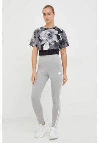 Adidas - adidas legginsy damskie kolor szary z aplikacją. Stan: podwyższony. Kolor: szary. Materiał: bawełna, dzianina. Wzór: aplikacja #4