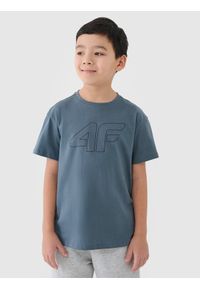 4f - 4F T-shirt oversize z nadrukiem chłopięcy - turkusowy 122 (6-7 lat). Okazja: na co dzień. Kolor: turkusowy. Materiał: dzianina, bawełna, jersey. Długość rękawa: krótki rękaw. Długość: krótkie. Wzór: nadruk. Sezon: lato. Styl: klasyczny, sportowy, casual
