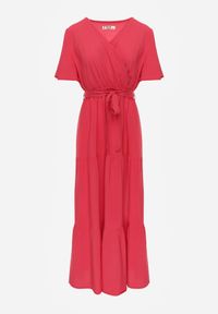 Born2be - Czerwona Rozkloszowana Sukienka Maxi z Wiązanym Paskiem Japhelia. Kolor: czerwony. Materiał: materiał. Styl: klasyczny. Długość: maxi #6