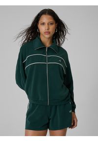 4f - 4F Bluza dresowa loose bez kaptura damska - zielona M. Typ kołnierza: bez kaptura. Kolor: zielony. Materiał: dresówka. Wzór: gładki. Styl: sportowy #1