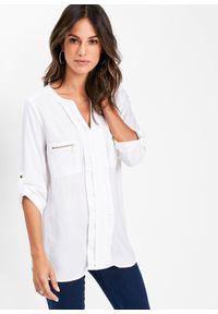 bonprix - Bluzka tunikowa z lejącej wiskozy. Kolor: biały. Materiał: wiskoza. Styl: elegancki #1