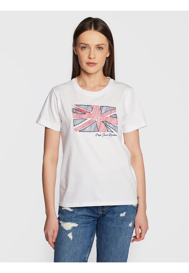 Pepe Jeans T-Shirt Tara PL505343 Biały Regular Fit. Kolor: biały. Materiał: bawełna