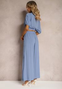 Renee - Niebieski Komplet z Bawełny w Stylu Utility Koszula i Szerokie Spodnie Veola. Kolor: niebieski. Materiał: bawełna
