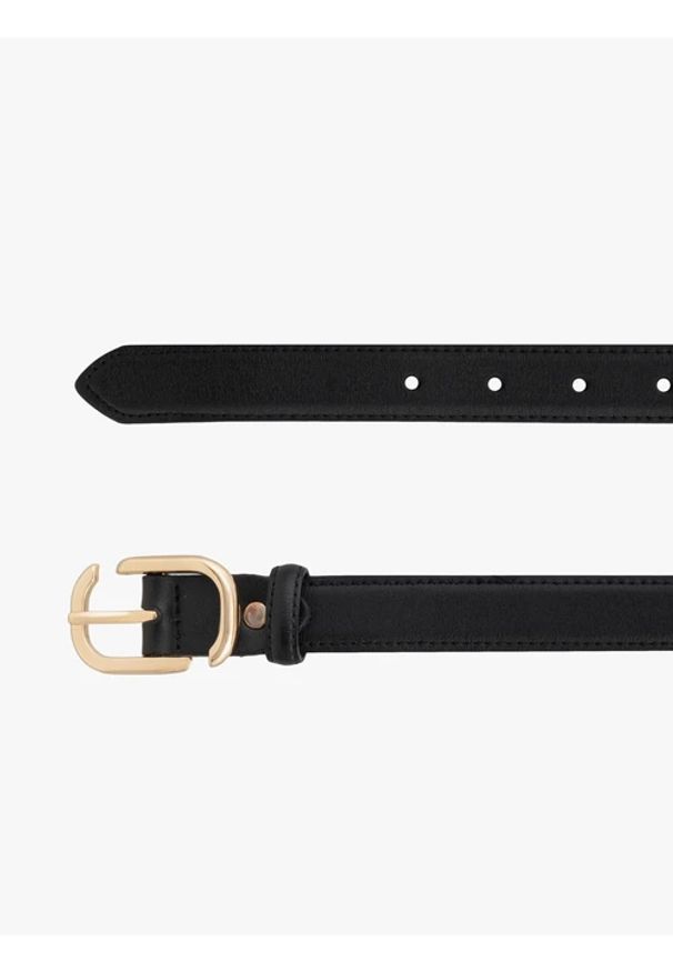 Ryłko - Czarny pasek damski ze skóry licowej. Kolor: czarny. Materiał: skóra. Wzór: aplikacja